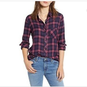 Rails navy and pink plaid flannel shirt